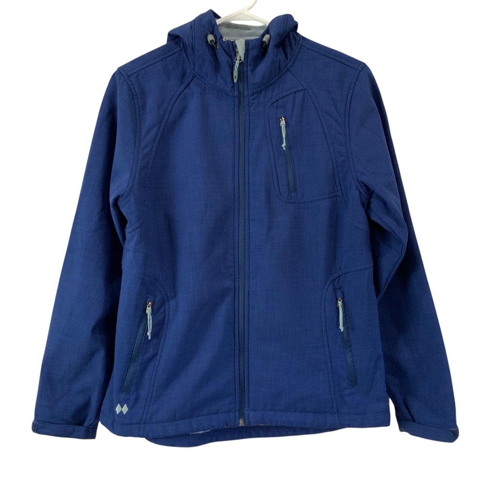 Double Diamond Womens Blue Hooded Softshell Jacket Size M Lightweight Outdoor